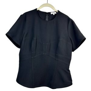 A.L.C. Black Peplum Full Zip Back Short Sleeve Blouse Womens Size 12